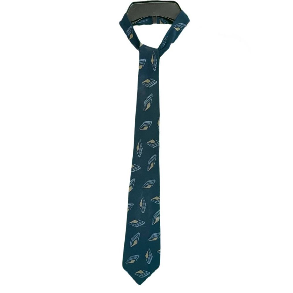 Yves Saint Laurent Vintage Men's Necktie 100% Silk Abstract Pattern Dark blue